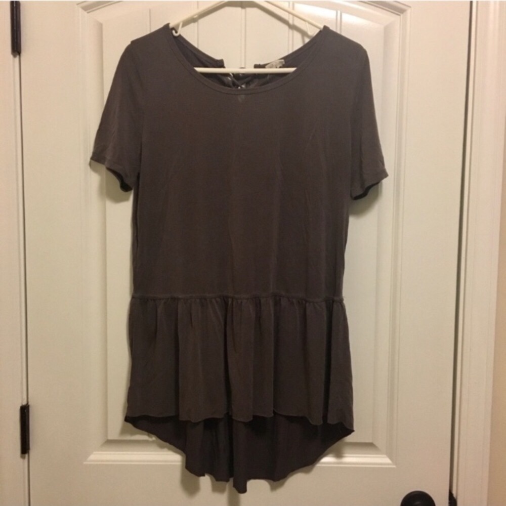 Mote Dark Gray High Low Short Sleeve Top Large